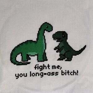T-Rex is Spicy (Ready to Fight)   /  Cross Stitch / Completed, Hand Made